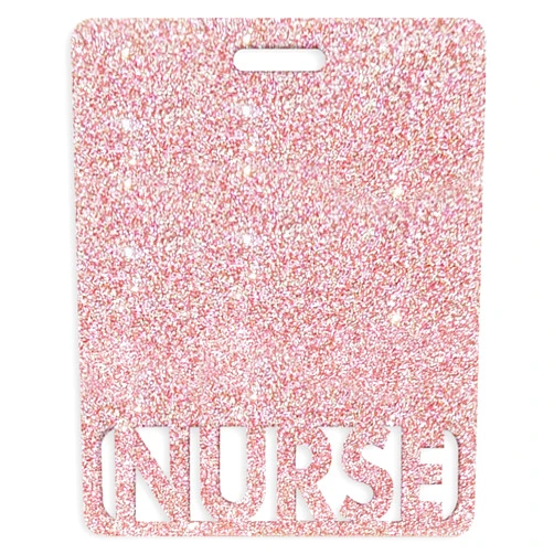 ENGRAVIFY Extended Nurse Badge Buddy Horizontal Cute Badge Buddies for Nurses Colorful and Glitter Acrylic Nurse Tag Perfect Size for Extended Nursing ID (Rose Gold Glitter)
