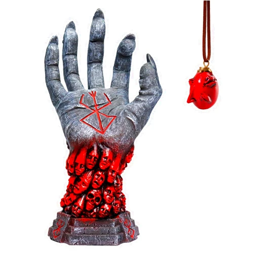 Varuotu Berserk Figure,Berserk Anime Hand of God Berserk Devil Right Hand Skull Rune Sculpture Skeleton Statue Home Desk Table Decor Collections, (Berserk Hand+Necklace A)