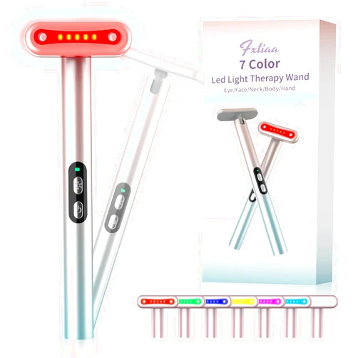 Fxtiaa Red-Light-Therapy，Led Facial Light Therapy 7 Colors Eye Beauty Wand Face Massager Red for Skincare & Blue Rejuvenation Tool