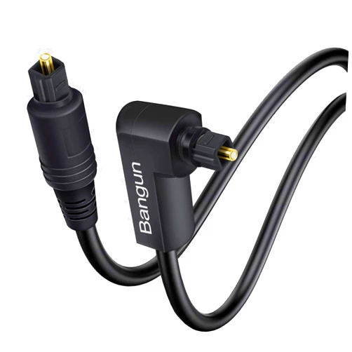 Bangun 90 Degree Optical Audio Cable 12ft, Slim Digital SPDIF Toslink Cable, 360 Degree Right Angle Fiber Optic for Sound Bar, TV, PS4, Xbox, Home Theater