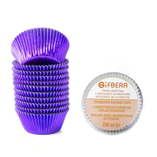 Gifbera Purple Foil Cupcake Liners - Standard Size Metallic Muffin Baking Cups/Cases, 200-Count