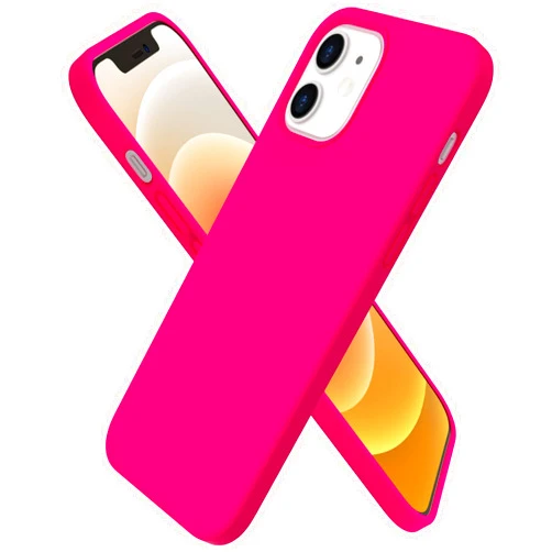ORNARTO Compatible with iPhone 12 Case, Compatible with iPhone 12 Pro Case, Slim Liquid Silicone 3 Layers Full Covered Soft Gel Rubber Phone Case Cover 6.1 inch-Hot Pink