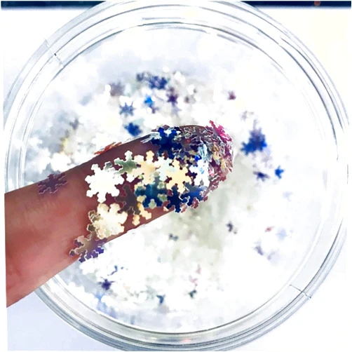 JHuiers Snowflake Glitter Laser Sequins for DIY Crafts, Table Decoration, Party Decoration, Christmas Snowflake - 6mm, 10g, Holographic White