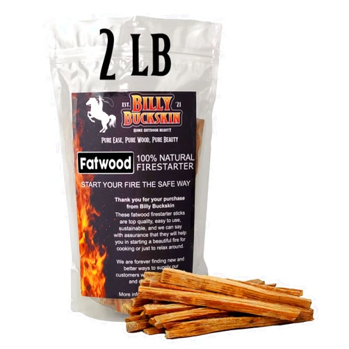 BILLY BUCKSKIN HOME & BEAUTY Billy Buckskin Fatwood Fire Starter Sticks (2 lbs Bag), Fire Starters for Fire Pit, Campfires, Wood Stoves, Fireplaces, Bonfires, Start a Fire with 3 Sticks, (2 Pound Bag)