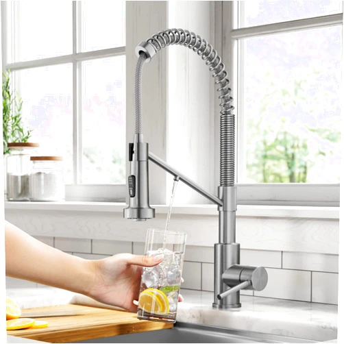 KRAUS Bolden 2-in-1 Commercial Style Pull-Down Single Handle Water Filter Kitchen Faucet in Spot-Free Stainless Steel with Purita 2-Stage Under-Sink Filtration System