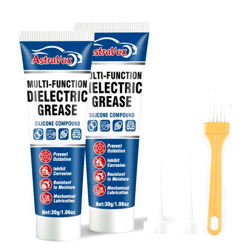 AstraVox Silicone Dielectric Grease for Electrical Connectors Automotive, Dialectric Grease with a Brush, Spark Plug, O Rings, Marine Waterproof & Heat-Resistant & Insulating 1oz (2pcs)