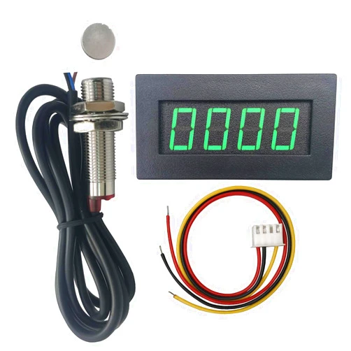 DIGITEN 4 Digital Green LED Tachometer RPM Speed Meter + Hall Proximity Switch Magnet Sensor NPN for Lathe Conveyor Belt