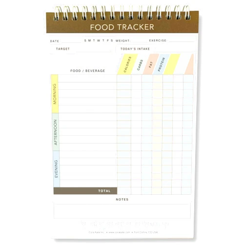 Cora Kate Food Journal Diary, 5.5 x 8.5 Calorie Counter Book, 50-Page Double-Sided Spiral Bound Meal Tracker for Tracking Calories, Carbs, Fat, Protein, Calorie Tracker, Food Log for Diet & Nutrition