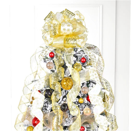 Rilisili Gold Snowflake Glitter Topper Bow for Spring Decoration 11 Inch Topper Bow with 6 Ribbons 3 Yards Long Each Tails Valentine's Day Decoration Ribbon Bows Elegant Home Decor