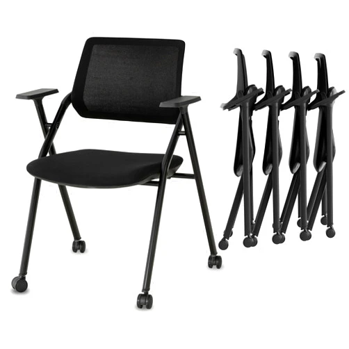 Okeysen 2 Pack Stackable Conference Room Chairs, Folding Office Chairs with Removable Wheels & Mesh Back, Foldable Chair for Meeting Room, Class Room, Training Room, Guest, Reception, Event.