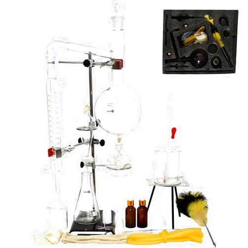Cherish XT 1000ML Glass Distillation Apparatus Essential Oil Extraction Distillation Apparatus Lab Glassware Kit Water Distiller Purifier Glassware Kits w/Condenser Pipe Flask