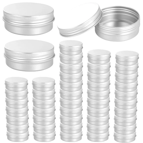 Lnrueg Metal Round Tins 48 Pcs, 2oz Round Aluminum Tea Packaging Boxes, Aluminum Refillable Cosmetic Container