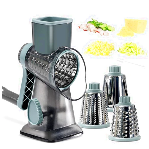 EDEFISY Cheese Grater Hand Crank Rotary Cheese Grater with Handle,3-in-1 Cheese Shredder with Interchangeable Blades and Strong Suction Base Multifunctional Grater for Kitchen