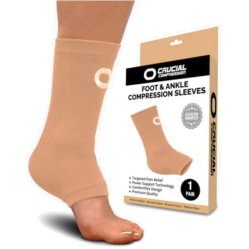 Crucial Compression Ankle Brace Compression Support Sleeve (1 Pair) - BEST Ankle Compression Socks for Plantar Fasciitis, Arch Support, Foot & Ankle Swelling, Achilles Tendon, Joint Pain, Injury Recovery, Heel Spurs