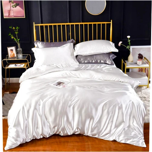 ColorfulMart White Ivory Luxury Silk Bedding Set. Include Silk Duvet Cover, Silk Pillow Sham and Silk Fitted Sheet. Satin Silk, Silk Blend Fabric. No Comforter or Duvet Insert Included. Full/Queen Size.