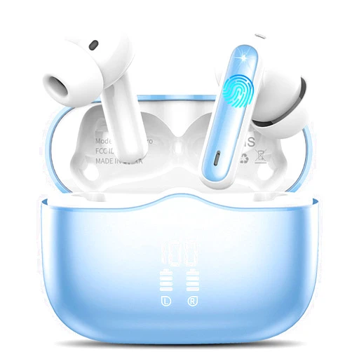 Xinwld Wireless Earbud, Bluetooth 5.3 Headphones Deep Bass with 4 HD Mics, Wireless Headphones in Ear 40H Playtime, Bluetooth Earphones with Light Weight, IP7 Waterproof Ear Buds for Android IOS, Lake Blue