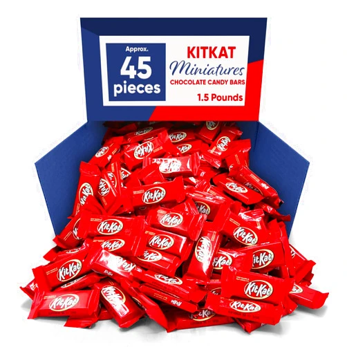 CHAIN & JO SWEETS KitKat Bar Miniatures 1.5 Pounds Approx 45 Pieces - Bulk Candy Individually Wrapped - Chocolate Candy Crisp Wafers in Milk Chocolate, Ideal for Pinata Candy, Office Snacks, Parties, and Holidays - KitKat Milk Chocolate Candy Snacks For Adults & Kids