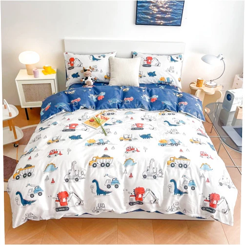 DJY Dinosaur Kids Duvet Cover Set Twin, 100% Cotton Dino Truck Car Bedding Set for Boys Girls Toddler, 2 Pieces Reversible Dinosaur Comforter Cover Set (1 Duvet Cover+1 Pillowcase)