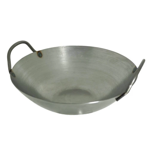 M.V. Trading 12 Inches Carbon Steel Flat Bottom Wok with Two Side Handle, 14 Gauge Thickness, USA Made