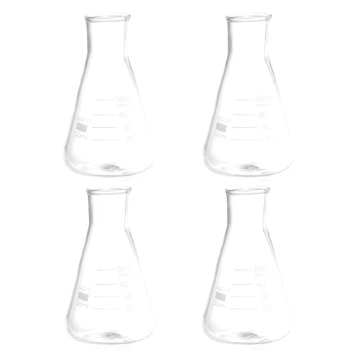 PATIKIL Erlenmeyer Flask, 4 Pcs 50ml Narrow Mouth Graduated Flasks Borosilicate Glass with Printed Graduation for Lab, Experiment, Chemistry, Science Study