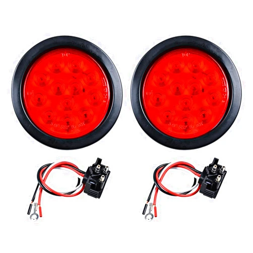 AMOPA 2pcs Red Round 4 inch 12-LED Brake Stop Rear Tail Light Lamp Compatible with SUV Sedan DC12V Truck Bus Lorries Cargo Semi Trailer Container Tractor