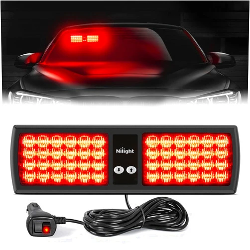 Nilight Red 48LED Visor Strobe Lights Interior Windshield Emergency Warning Lights Super Bright LED Strobe Lights for Police Enforcement Firefighters Vehicle Trucks