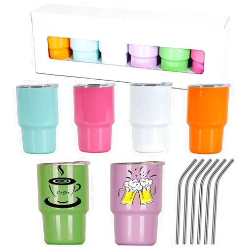 ABBSH Mini Cup 3OZ Shot Glass Tumblers with Lids and Straws Set of 6 (6 Assorted Color 6PACK)
