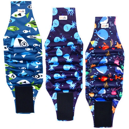 Grecle Premium Male Dog Wraps - High Absorbency Male Dog Diapers (Pack of 3) - Washable Belly Band for Male Dogs Incontinence and Puppy Training (Seafloor, S)