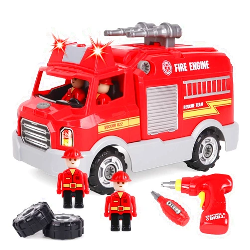 REMOKING Take Apart Toy, Learning Car Toy for Boys & Girls, Build Your Own Car Toy Fire Truck,Educational Playset with Tools and Power Drill, DIY Assembly Car with Realistic Sounds & Lights (3+ Ages)