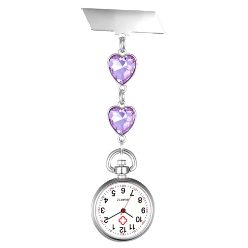 Avaner Women's Pin on Fob Watch, Stainless Steel Quartz Nurse Watch, Heart Shape Lapel Watch, Hanging Pocket Watch with Second Hand