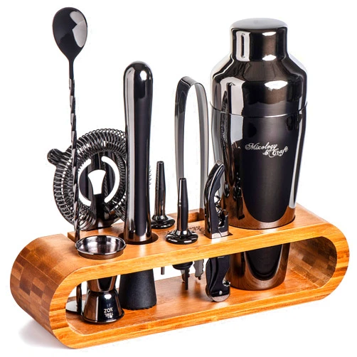 Mixology & Craft Mixology Bartender Kit: 10-Piece Bar Tool Set with Bamboo Stand | Perfect Home Bartending Kit and Martini Cocktail Shaker Set for a Perfect Drink Mixing Experience | Fun Housewarming Gift (Gun-Metal)