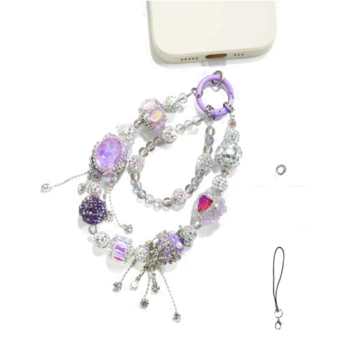 XODITO Phone Charm with Crystal Beads, Hands-free Wrist Strap for Most Phone Case, Anti-lost Keychain, Cute Bag Charms