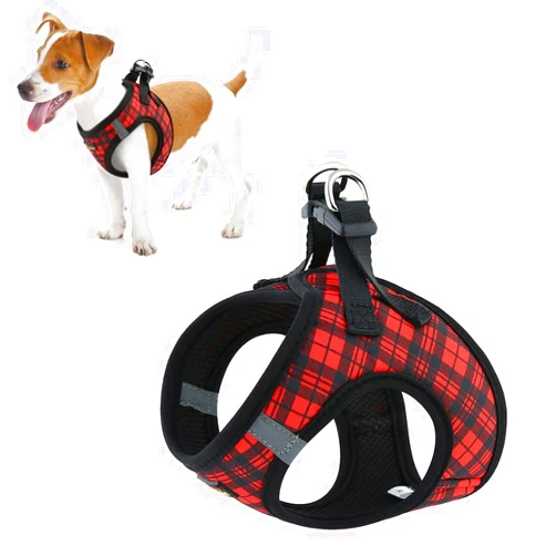 Plutus Pet Step-in Dog Harness, Adjustable Reflective Soft Dog Harness, Breathable Dog Vest Harness for Cats Puppy and Small Medium Dogs(XS, Red Plaid)