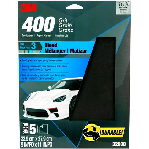 3M Wetordry Sandpaper, 32038, 400 Grit, 9 in x 11 in, 5 Sheets Per Pack