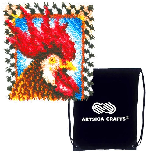 Caron-Wonderart Latch Hook Kit 12 x 12 inches (Finished Size) Rooster (426210) with 1 Project Bag