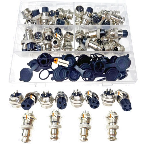 Lsgoodcare 60Pcs 2Pin 3Pin 4Pin 5Pin 16mm Thread Male Female Panel Metal Aviation Wire Connector Plug Assortment Kit with Aviation Caps