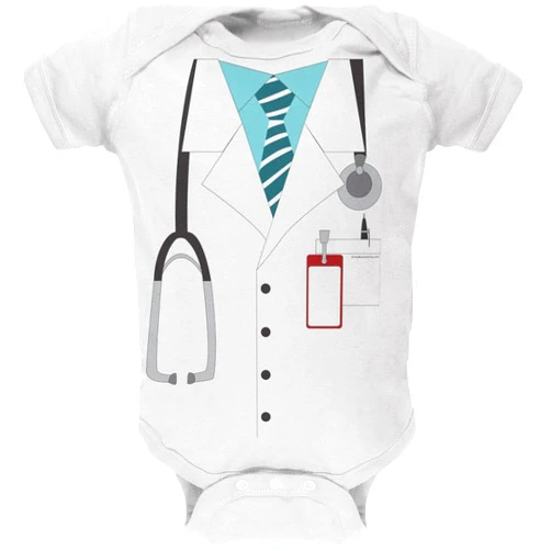Old Glory Halloween Doctor Costume White Soft Baby One Piece - 3-6 Months