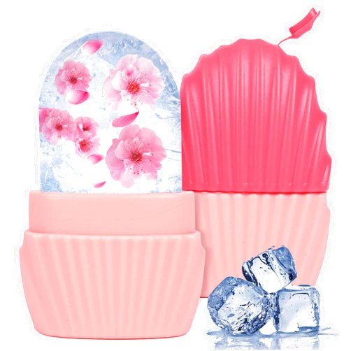 Daifanni Ice Cube Roller for Face,Eyes and Neck,Reusable Silicone Ice Mold Mermaid Shell Shape for Shrink Pores Anti Wrinkle and Skin Beauty Care,Reduce Migraine Pain,Gua Sha Face Massage Tools (Pink)
