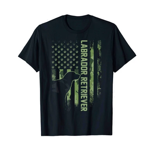 Vintage USA Camo Flag Labrador Retriever Lab Dog Vintage American Camo Flag Labrador Retriever Lab Silhouette T-Shirt