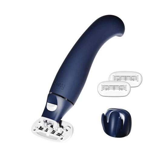 Freya Vee Razor + Vibe 2-in-1 Starter Kit, 2 blades refills. Safely designed vibrator handle personal messager, 6 modes, Body-safe silicone curved. IP7 Water resistant. (Raven)