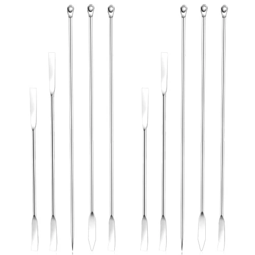 Salbsever 10Pcs Lab Spoons Stainless Steel Lab Spatula Micro Scoop Mini Metal Spatula Micro Sampling Scoop Double Ended Mixing Spoon Spatulas Micro Measuring Reagent Laboratory Spoon for Powders Gel Cap Filler
