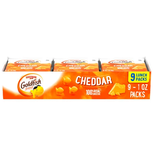 Goldfish Cheddar Cheese Crackers, Baked Snack Crackers, 1 oz On-the-Go Snack Packs, 9 Count Tray