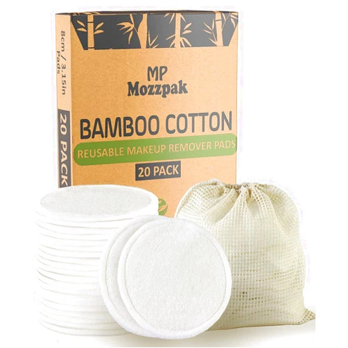 MP MOZZPAK (20 Pack) Reusable Makeup Remover Pads | Bamboo Cotton Rounds for Toner with Laundry Bag | Washable, Eco-Friendly Face Cleansing Wipes and Organic Pad for All Skin Types