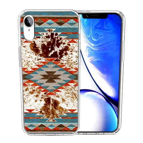 XIASAIJBUDA Design for iPhone XR, Western Retro Cowhide Animal Print Farm Cowgirl Howdy Boho Cowboy Country Graphic iPhone Case Protection Shockproof TPU Clear Case Cover for Men & Women Cases