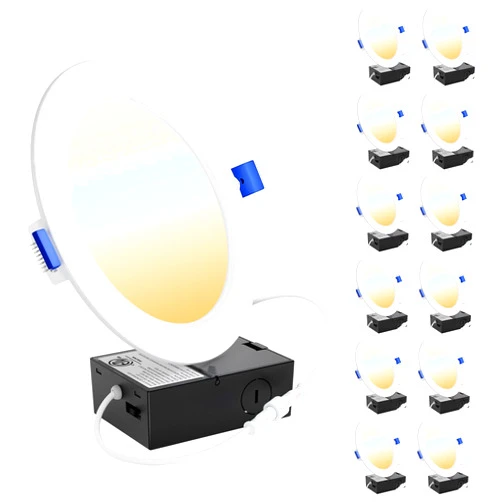 Ensenior 12 Pack 6 Inch Ultra-Thin LED Recessed Lighting with Junction Box, 2700K/3000K/3500K/4000K/5000K - 5CCT Selectable, 11W Eqv 110W, Dimmable Ceiling Downlight, 1050LM High Brightness - FCC&ETL