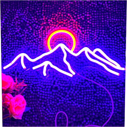 HFHungkeong LED Neon Sign USB Powered with Dimmable Switch for Wall Decor,Mountain Neon Light for Teen Girl Room Decor, Sunrise Sunset Wall Art Lamp,Anime Neon Gaming Signs Room Aesthetic(Purple Red)