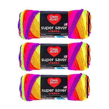 Red Heart Bulk Buy: Red Heart Super Saver Yarn, Bright Stripe (4970), Pack of 3 Balls