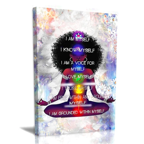 JSXOVDL Framed Black Girl Wall Art 7 Chakra Yoga Wall Art Decor Black Women Poster Meditation Vertical Poster Modern African American Canvas Wall Art Home Decor for Bathroom Living Room 12X16in Framed