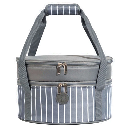 FE FUN ELEMENTS Fun Elements Pie Carrier, Insulated Casserole Carrier for Hot or Cold Food, 12.5 Inch Pie Carrier with Lid and Handle, Round Food Container for Transport, Grey