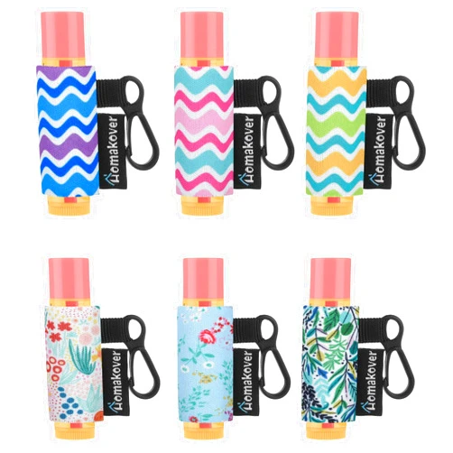 Homakover 6 Pack Compact Clip-On Chapstick Holder Premium Release Clip Neoprene Sleeve Lip Balm with Clip Fits Most Standard Lip Balm, Large